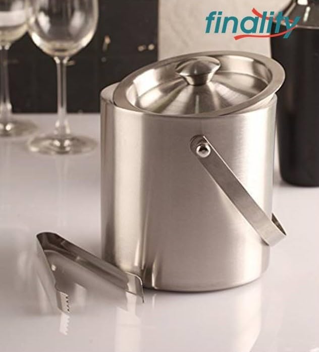 finality Double Walled Stainless Steel 1 Litre Ice Bucket with Lid and Ice Tong Bar Tools Home Bar Accessories Mini Bar - Image 5