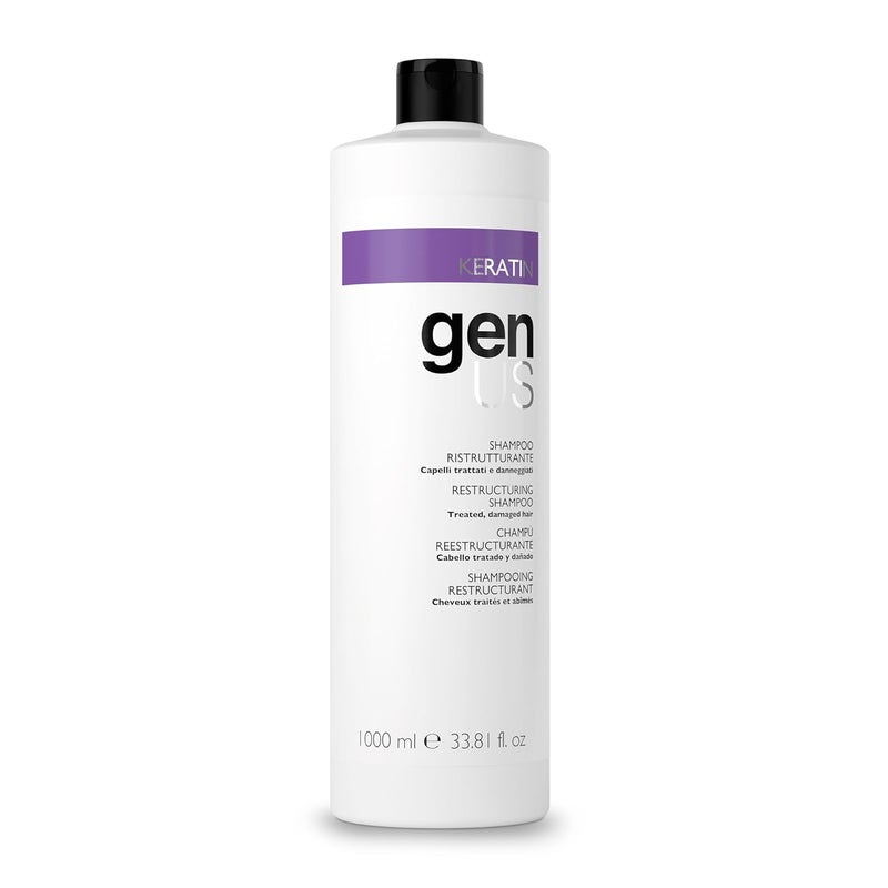 GENUS Keratin Restructuring Shampoo  Enriched with Silk Proteins Caviar and Collagen Bestows Brilliance  Strength Frizz Control Suitable for Treated  Damaged Hair Types  1000ml