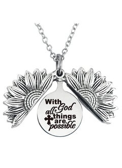 MXXGMYJ Christian Sunflower Necklace For Women Inspirational Sunflower Gifts For Girls Birthday Christmas Gifts With God All Things Are Possible Engraved Necklace  - Image 1