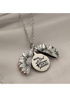 MXXGMYJ Christian Sunflower Necklace For Women Inspirational Sunflower Gifts For Girls Birthday Christmas Gifts With God All Things Are Possible Engraved Necklace  - Image 3