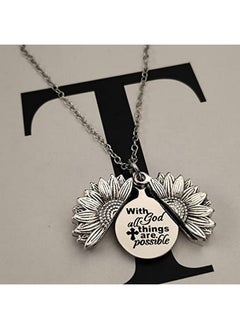 MXXGMYJ Christian Sunflower Necklace For Women Inspirational Sunflower Gifts For Girls Birthday Christmas Gifts With God All Things Are Possible Engraved Necklace  - Image 2