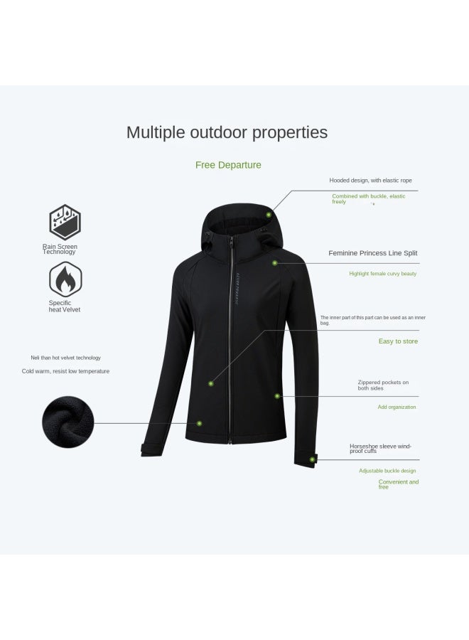 Rainscreen Technology】autumn/winter Water-repellent Fleece-lined Warm Outdoor Women's Woven Fleece Jacket Women's Top - Image 3