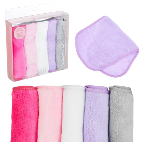 Expressions 5pc Microfiber Makeup Remover Cloth Set Machine Washable Reusable NonToxic EcoFriendly Face Cloths for Gentle Makeup Removal Soft Cleansing Cloths for Women All Skin - Image 1
