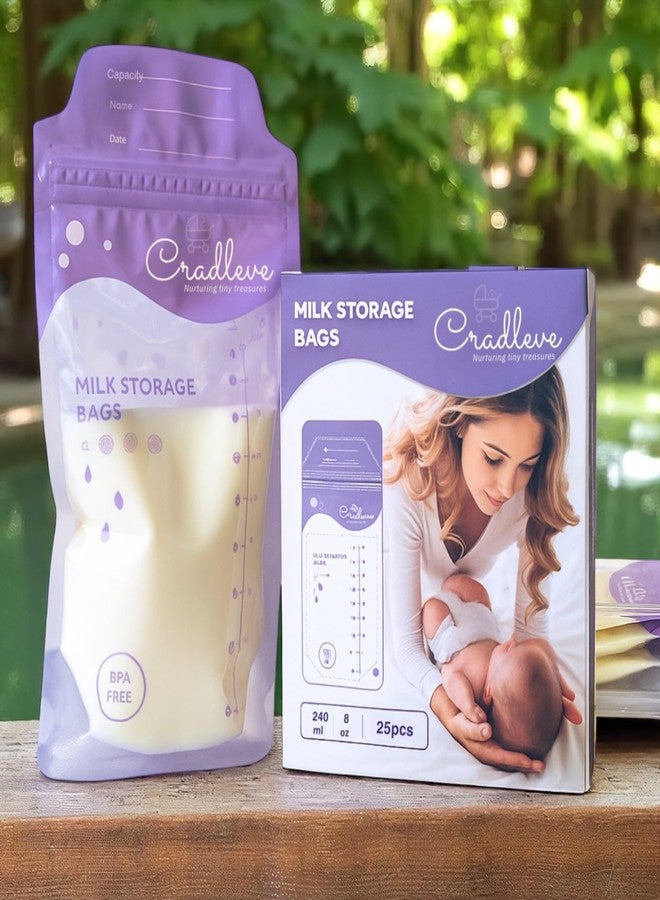 CRADLEVE Baby Breast Milk Storage Bags (Pack of 25), 100% BPA-free, Food Grade material, Disposable Milk Freezer Bags for Breast Feeding mothers, Tripple layered- Durable and Leak Proof - Image 1