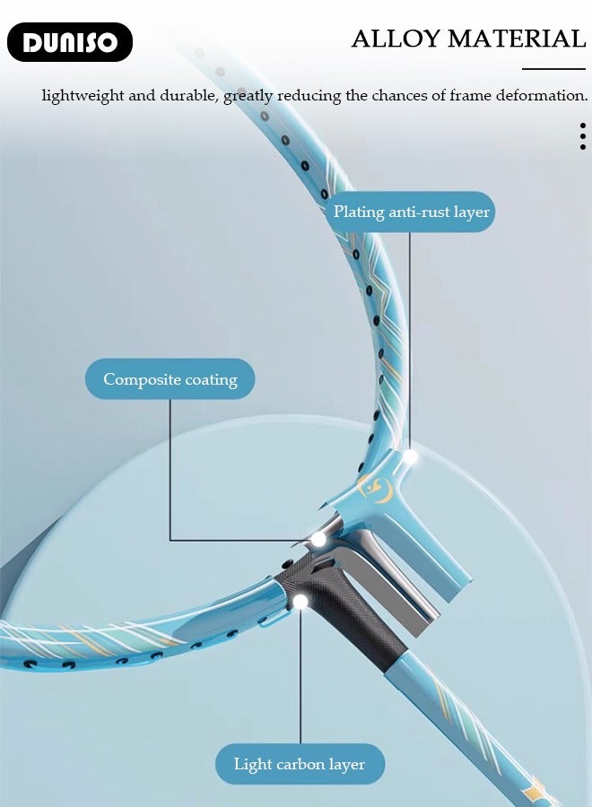 DUNISO Badminton Rackets Set of 2, Ferroalloy Badminton Rackets Set Including Badminton Bag, 3 Badminton Shuttlecock, 2 Racquet Grip for Beginners Outdoor Backyard Games, Daily Play and Training - Image 5