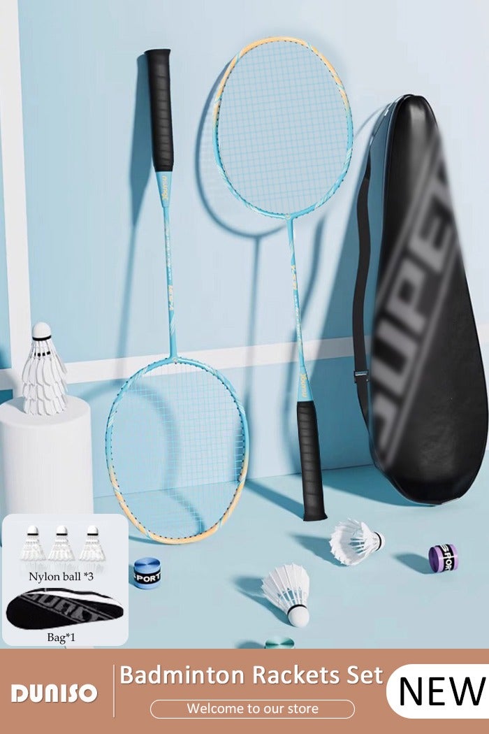 DUNISO Badminton Rackets Set of 2, Ferroalloy Badminton Rackets Set Including Badminton Bag, 3 Badminton Shuttlecock, 2 Racquet Grip for Beginners Outdoor Backyard Games, Daily Play and Training - Image 1