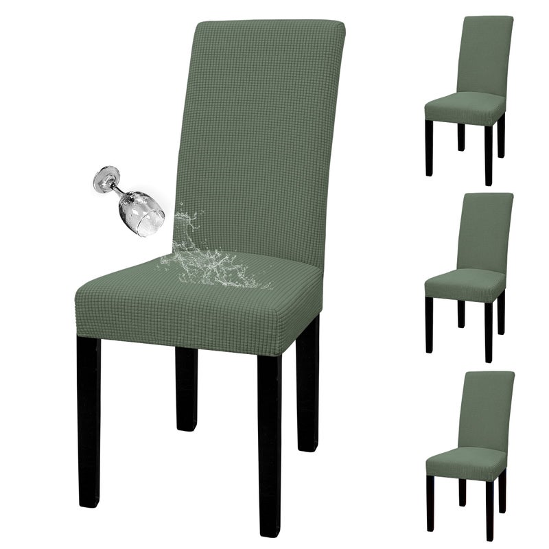 EasyGoing 100 Waterproof Dining Room Chair Cover Set of 4 Stretch Jacquard Parson Chair Slipcover Removable Washable Chair Protector for Home Restaurant Banquet Large Grayish Green