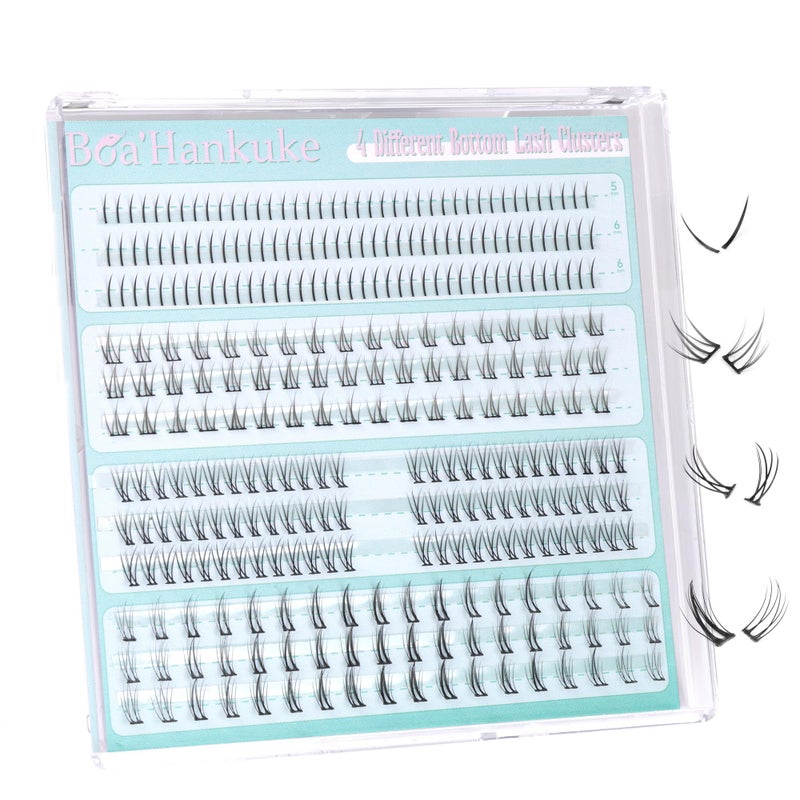 Boahankuke Bottom Lashes Natural 0.07mm Thickness Bottom Lash Clusters Wispy Bottom Eyelashes 306PCS 4 Styles Bottom Lash Extensions by Boahankuke, Black - Image 1