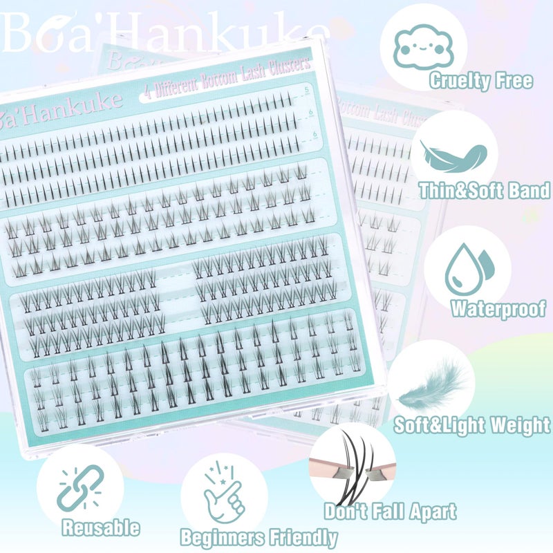 Boahankuke Bottom Lashes Natural 0.07mm Thickness Bottom Lash Clusters Wispy Bottom Eyelashes 306PCS 4 Styles Bottom Lash Extensions by Boahankuke, Black - Image 3