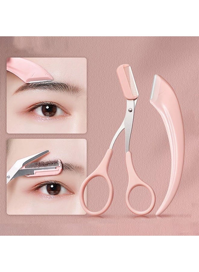 4 Pack Pink Beginner's Safety Eyebrow Razor Stainless Steel Crescent Blade Micro Guard Portable Manual Eyebrow Trimmer for Home Travel Daily Makeup Use - Image 2