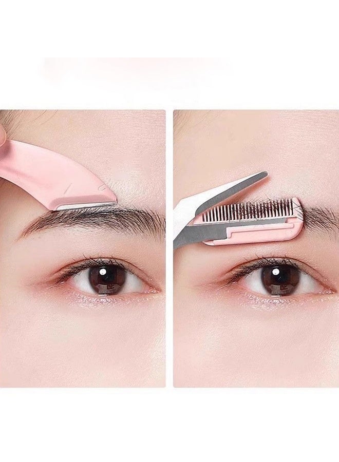 4 Pack Pink Beginner's Safety Eyebrow Razor Stainless Steel Crescent Blade Micro Guard Portable Manual Eyebrow Trimmer for Home Travel Daily Makeup Use - Image 4