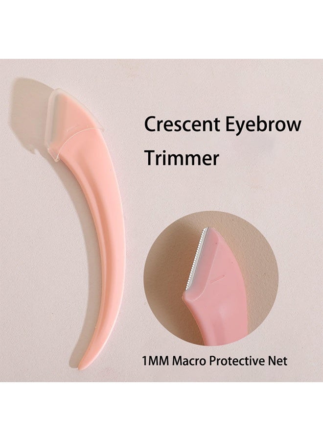 4 Pack Pink Beginner's Safety Eyebrow Razor Stainless Steel Crescent Blade Micro Guard Portable Manual Eyebrow Trimmer for Home Travel Daily Makeup Use - Image 3