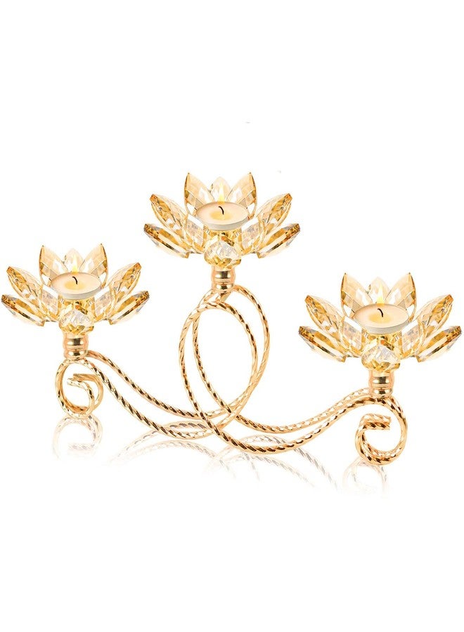 kehail 3/5 Arm Crystal Lotus Metal Tea Light Candle Holder, Crystal Votive Candle Holder, Pillar Candle Lotus Candle Holder Suitable for Wedding Table Centerpiece, Living Room, Fireplace (Gold, 3 arm) - Image 1