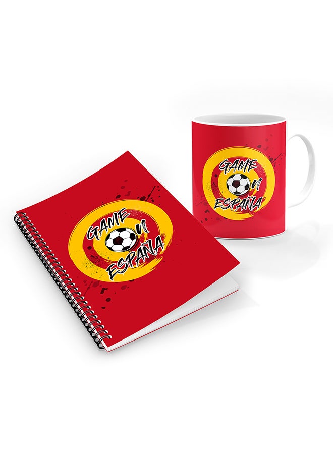 Stylizedd Designer Printed Coffee Mug + A5 Spiral Notebook Memo Notepad Journal Personalised Combo Gift Set Game on Spain