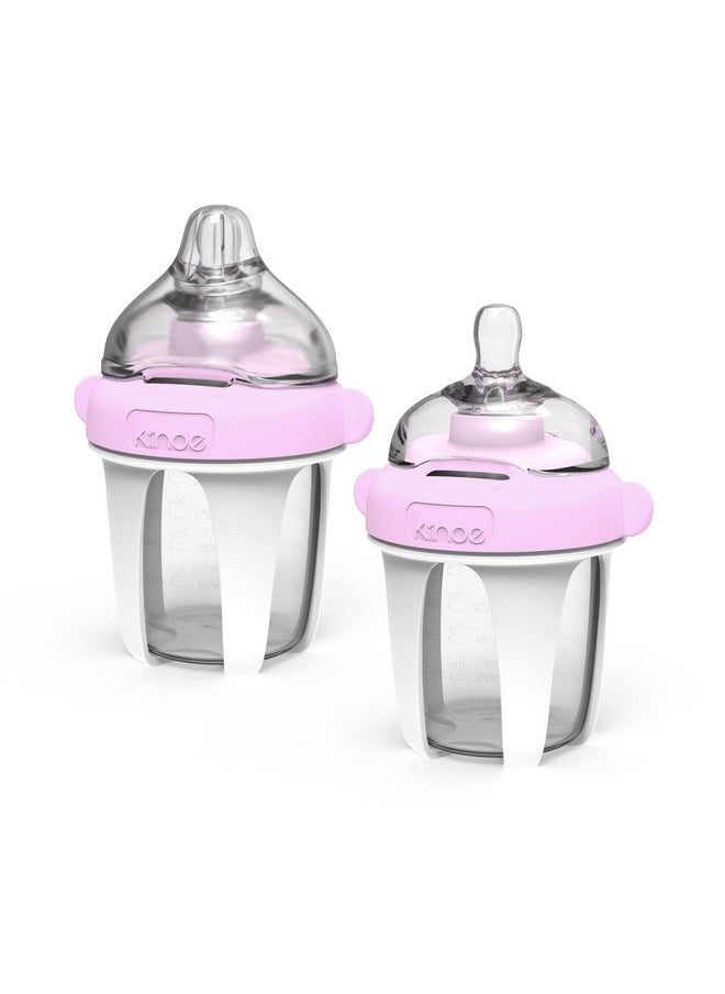 Kiinde - Active Latch Silicone Baby Bottle, Anti Colic, Leak Proof, Easy To Clean, Includes 2 Medium Flow Active Latch Nipples With Covers, 4 Ounce, 2 Count, Pink - Image 1