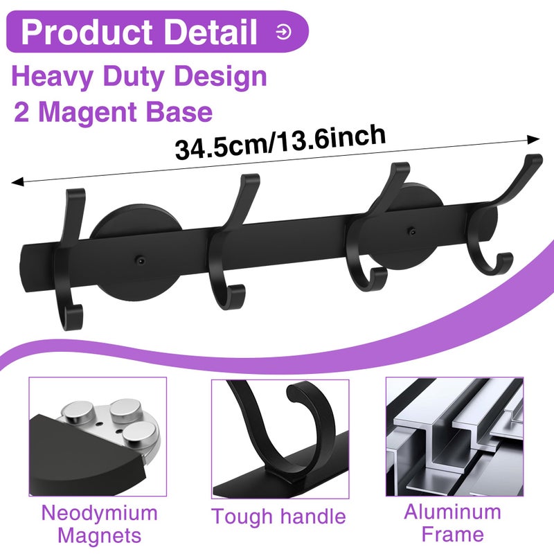 Haikole Magnetic Coat Hooks Heavy Duty - Scratch-Free Metal Cabinet Hook,4-Hook Strong Rubber Magnetic Hanger for Refrigerator,Metal Cabinet,Hanging Coat, Towel, Bag, Backpack (Black 1PCS) - Image 2