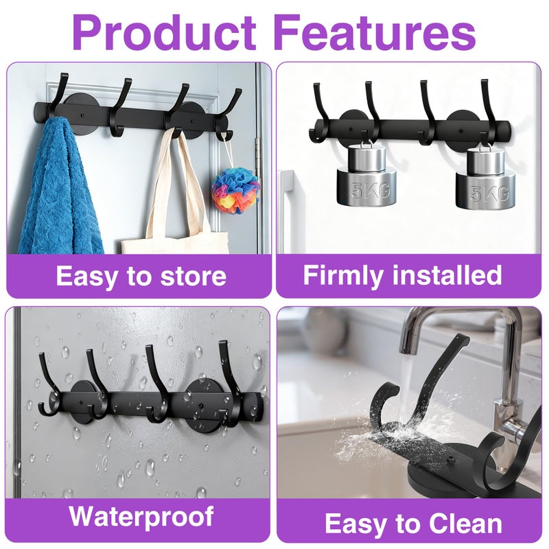 Haikole Magnetic Coat Hooks Heavy Duty - Scratch-Free Metal Cabinet Hook,4-Hook Strong Rubber Magnetic Hanger for Refrigerator,Metal Cabinet,Hanging Coat, Towel, Bag, Backpack (Black 1PCS) - Image 3
