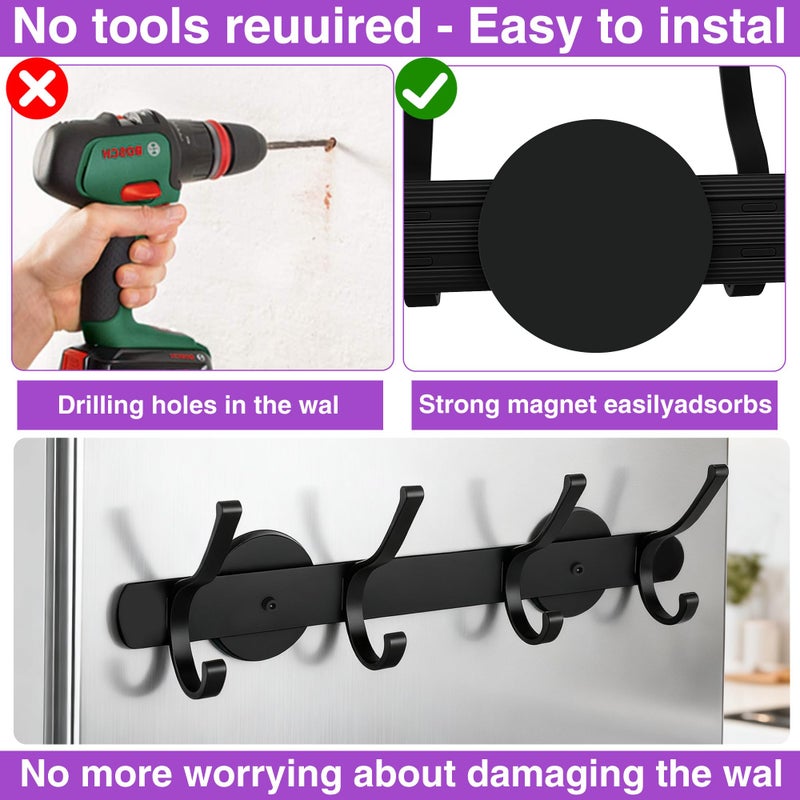 Haikole Magnetic Coat Hooks Heavy Duty - Scratch-Free Metal Cabinet Hook,4-Hook Strong Rubber Magnetic Hanger for Refrigerator,Metal Cabinet,Hanging Coat, Towel, Bag, Backpack (Black 1PCS) - Image 4