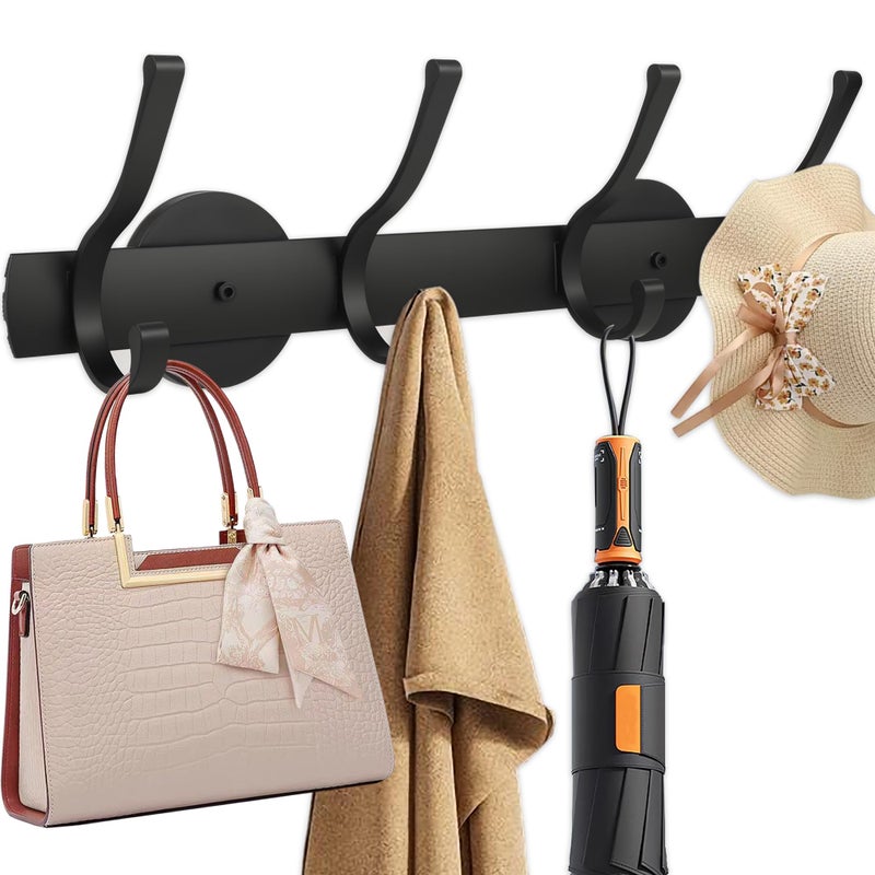 Haikole Magnetic Coat Hooks Heavy Duty - Scratch-Free Metal Cabinet Hook,4-Hook Strong Rubber Magnetic Hanger for Refrigerator,Metal Cabinet,Hanging Coat, Towel, Bag, Backpack (Black 1PCS) - Image 1