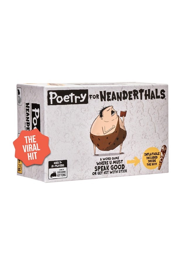 Exploding Kittens LLC Exploding Kittens Presents Poetry For Neanderthals - Family Card Game For Adults, Teens & Kids - Competitive Word Guessing Family Games, Ages 7 And Up - Includes 200 Cards And A 2-Foot Inflatable Club  - Image 1
