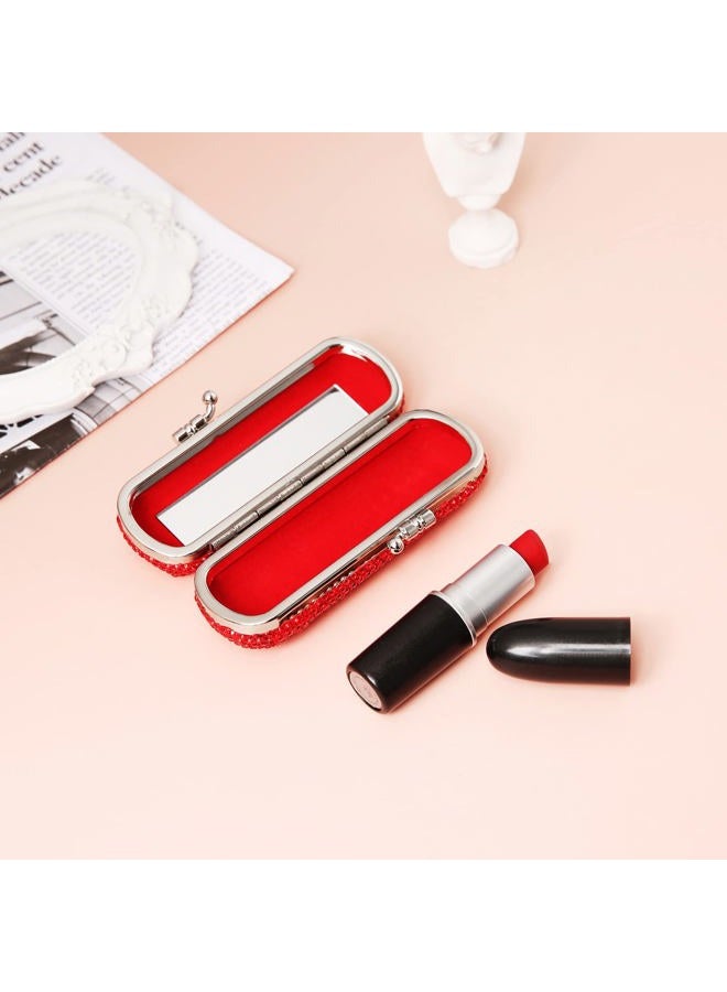 AsAlways Shiny Rhinestone Crystal Portable Lipstick Case with Mirror Portable Bling Diamonds Makeup Cosmetic Storage Holder for Travel Ladies Fashion (Red) - Image 5