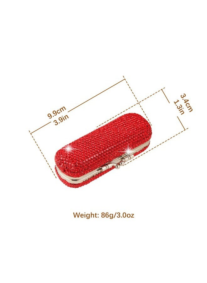 AsAlways Shiny Rhinestone Crystal Portable Lipstick Case with Mirror Portable Bling Diamonds Makeup Cosmetic Storage Holder for Travel Ladies Fashion (Red) - Image 2