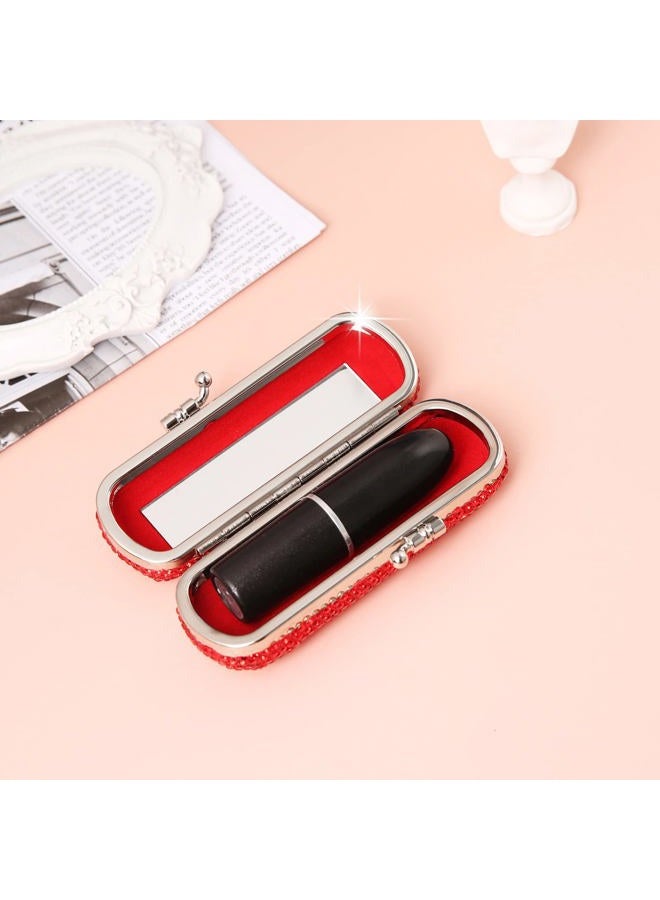AsAlways Shiny Rhinestone Crystal Portable Lipstick Case with Mirror Portable Bling Diamonds Makeup Cosmetic Storage Holder for Travel Ladies Fashion (Red) - Image 3