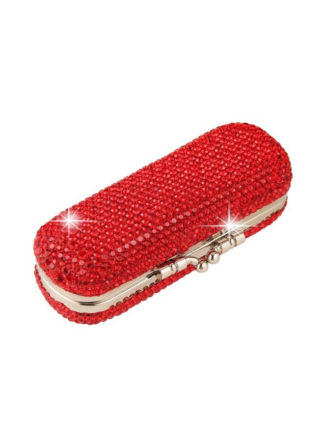 AsAlways Shiny Rhinestone Crystal Portable Lipstick Case with Mirror Portable Bling Diamonds Makeup Cosmetic Storage Holder for Travel Ladies Fashion (Red) - Image 1