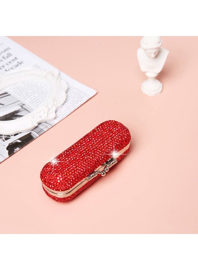 AsAlways Shiny Rhinestone Crystal Portable Lipstick Case with Mirror Portable Bling Diamonds Makeup Cosmetic Storage Holder for Travel Ladies Fashion (Red) - Image 4