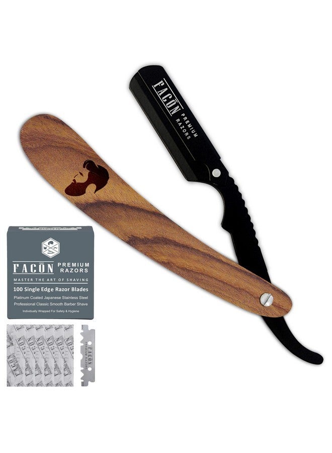 FACON 100 Blades + Facón Professional Vintage Straight Edge Barber Razor - Salon Quality Cut Throat Shavette - Image 1