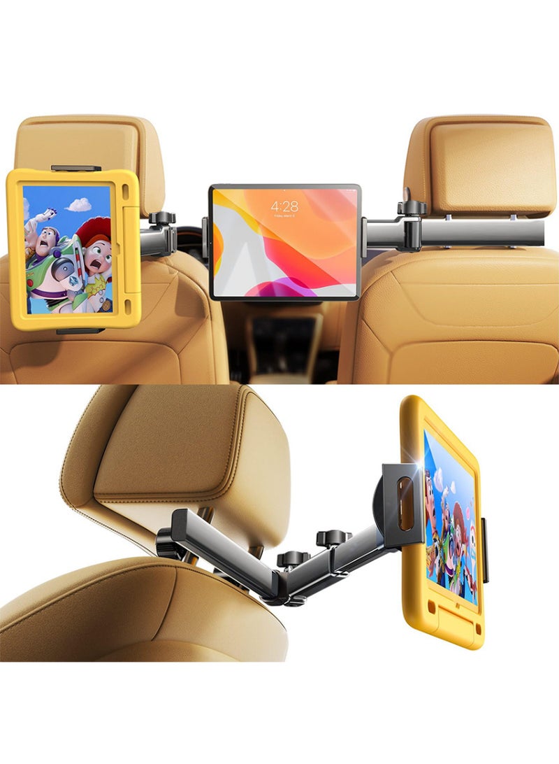 إكس ليفيل حامل تابلت للسيارة، حامل آيباد للسيارة، أساسيات الرحلات البرية للأطفال، مناسب، حامل تابلت 3 في 1، منظم للمقعد الخلفي، مسند رأس للسيارة، حامل آيباد - أسود. - Image 1