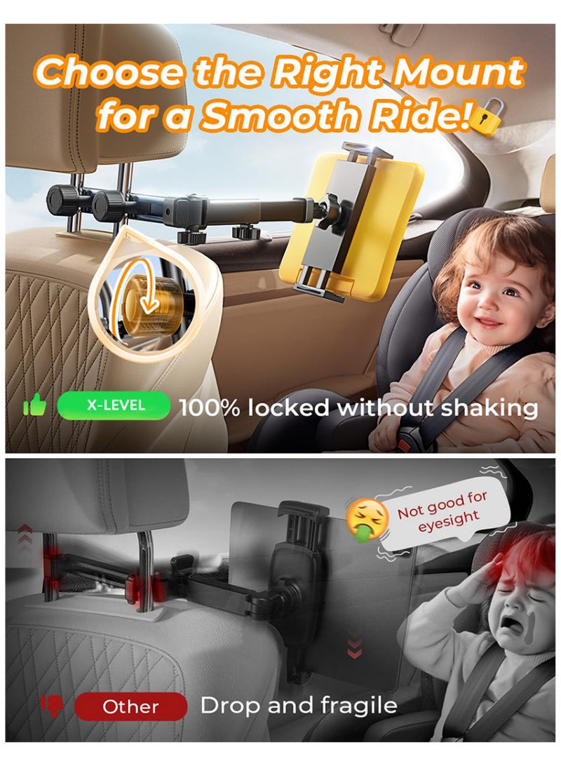 إكس ليفيل حامل تابلت للسيارة، حامل آيباد للسيارة، أساسيات الرحلات البرية للأطفال، مناسب، حامل تابلت 3 في 1، منظم للمقعد الخلفي، مسند رأس للسيارة، حامل آيباد - أسود. - Image 3