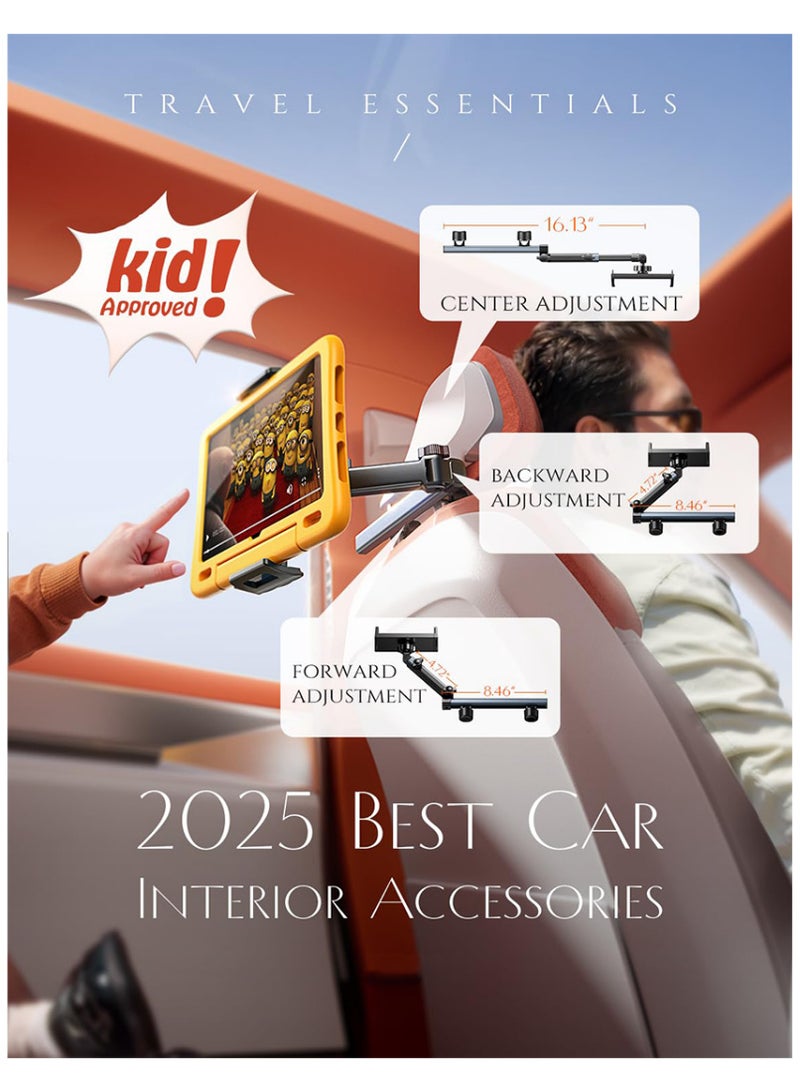 إكس ليفيل حامل تابلت للسيارة، حامل آيباد للسيارة، أساسيات الرحلات البرية للأطفال، مناسب، حامل تابلت 3 في 1، منظم للمقعد الخلفي، مسند رأس للسيارة، حامل آيباد - أسود. - Image 2