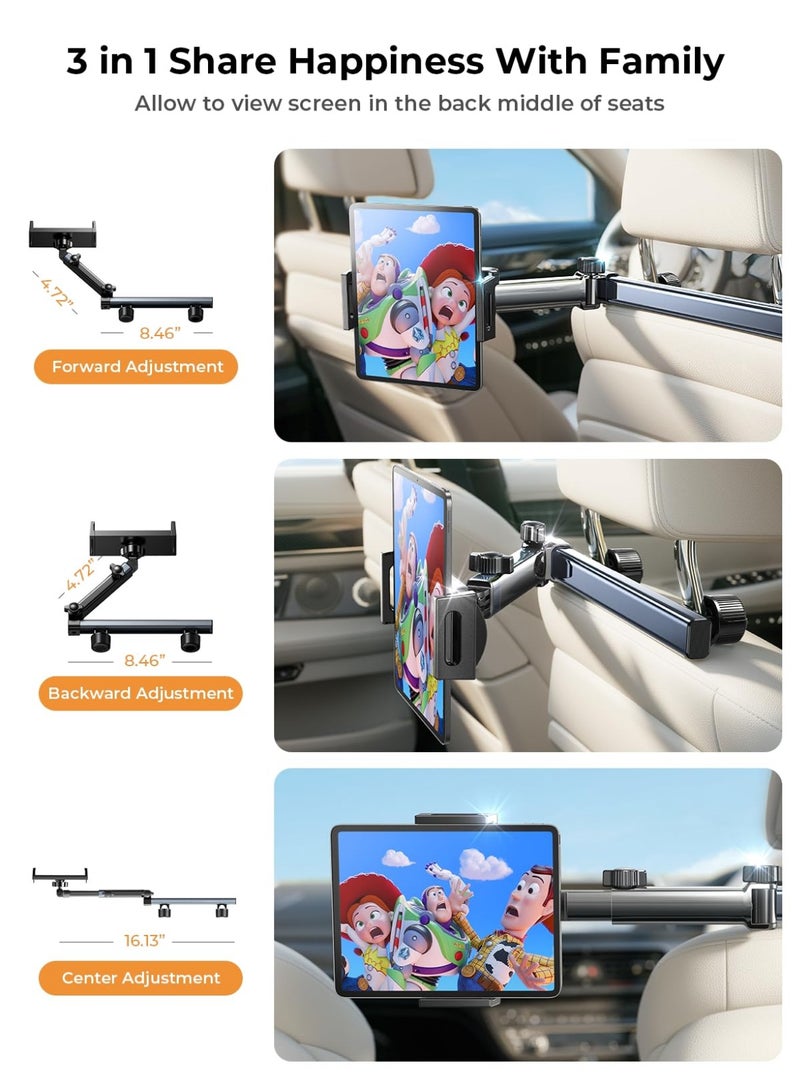 إكس ليفيل حامل تابلت للسيارة، حامل آيباد للسيارة، أساسيات الرحلات البرية للأطفال، مناسب، حامل تابلت 3 في 1، منظم للمقعد الخلفي، مسند رأس للسيارة، حامل آيباد - أسود. - Image 4