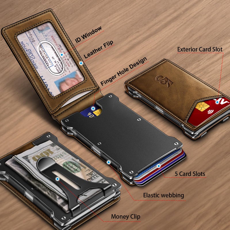 KEMISANT Men Wallet- Slim Wallet Money Clip For Gift Men in Front Pocket 12Cards-Metal Case with Magnetic Flip - Image 2