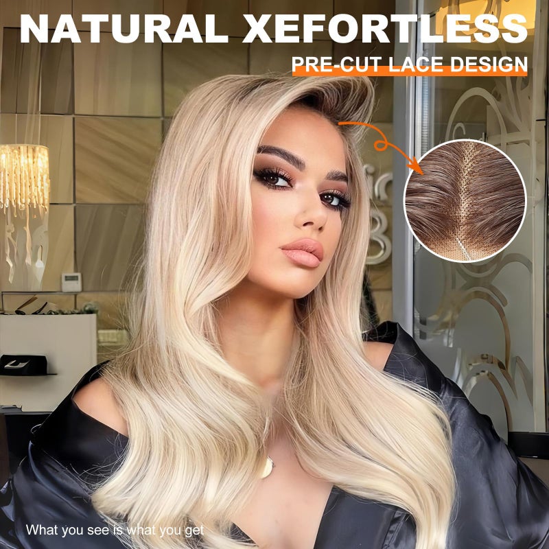 KOME Ombre Blonde Synthetic Lace Front Wig,13x4 HD Lace Layered Wave Glueless Wigs for Women Daily Use 26IN - Image 2