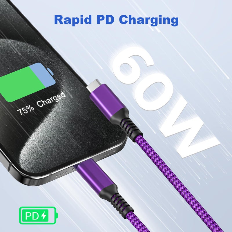 Basesailor for iPhone 17 16 Pro Max Charger Cable,USB C to USBC 60W Cable 10ft/2Pack,Fast PD Charging Type C Cord for Apple 17e 15 Plus,iPad Air 4 5 4th 5th Mini 6 6th 7th Gen,Samsung AI S26 S25 S24 - Image 2