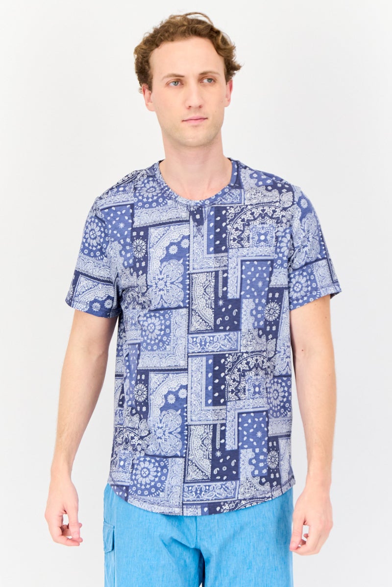 Sun Stone Men Paisley Pattern Short Sleeve Pajama Top, Multicolor - Image 1
