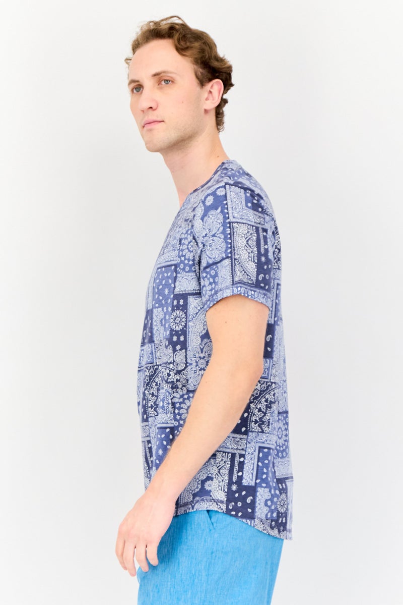 Sun Stone Men Paisley Pattern Short Sleeve Pajama Top, Multicolor - Image 3