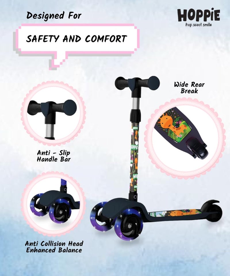Hoppie Kids Scooter Age 3–6 Years | 3-Wheel Kick Scooter for Boys & Girls (Giraffe, Black) | Foldable | Adjustable Height | Anti-Slip Deck | Stable Lean-to-Steer Toddler Scooter - Image 2