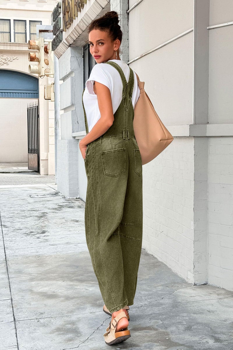 PLNOTME Womens Denim Bib Overalls Barrel Leg Adjustable Strap Jean Pants Jumpsuits with Pockets - Image 3