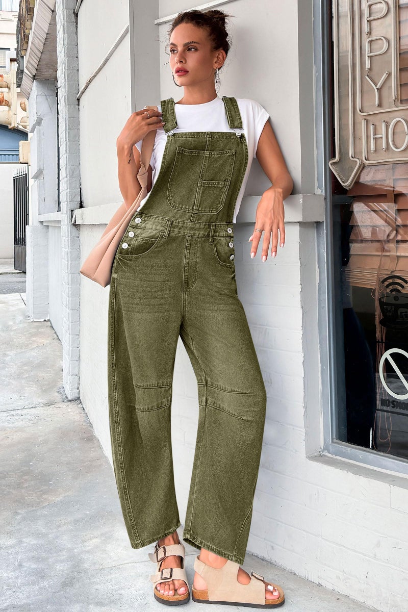 PLNOTME Womens Denim Bib Overalls Barrel Leg Adjustable Strap Jean Pants Jumpsuits with Pockets - Image 2