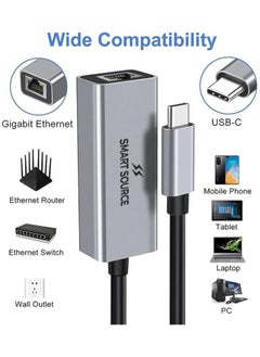SMART SOURCE USB C to Ethernet Adapter, Gigabit Type C to Rj45 Wired Network, Supports 10/100/1000Mbps, Thunderbolt 3 to LAN Network Adapter, Compatible with ThinkPad, Surface Pro, iPad-Pro, MacBook Pro, Galaxy  - Image 2