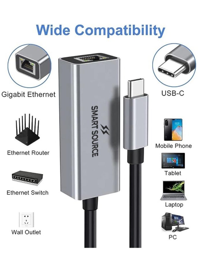 SMART SOURCE USB C to Ethernet Adapter, Gigabit Type C to Rj45 Wired Network, Supports 10/100/1000Mbps, Thunderbolt 3 to LAN Network Adapter, Compatible with ThinkPad, Surface Pro, iPad-Pro, MacBook Pro, Galaxy  - Image 2