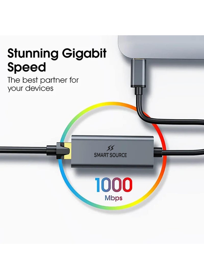 SMART SOURCE USB C to Ethernet Adapter, Gigabit Type C to Rj45 Wired Network, Supports 10/100/1000Mbps, Thunderbolt 3 to LAN Network Adapter, Compatible with ThinkPad, Surface Pro, iPad-Pro, MacBook Pro, Galaxy  - Image 5