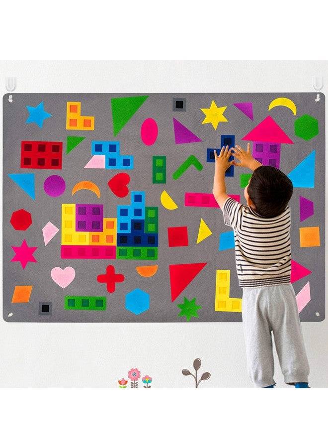 WATINC 64Pcs Preschool Shapes Teaching Felt Board Story Set 3.5 Ft Colorful Montessori Teacher Aide Tangrams Storytelling Flannel Interactive Play Kit Wall Hanging Gift For Toddlers - Image 1