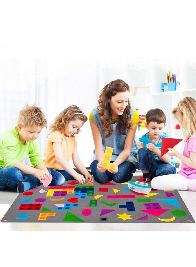 WATINC 64Pcs Preschool Shapes Teaching Felt Board Story Set 3.5 Ft Colorful Montessori Teacher Aide Tangrams Storytelling Flannel Interactive Play Kit Wall Hanging Gift For Toddlers - Image 5