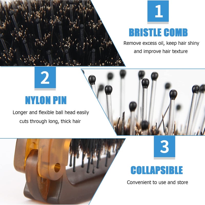 Ancable Travel Folding Hair Brush, Collapsable Portable Pocket Boar Bristle Hair Brush for Thin Thick Hair, Mini HairBrushfor Men Women Kids Thick Thin Curly Straight Wet Dry Hair Restore Shine - Image 2