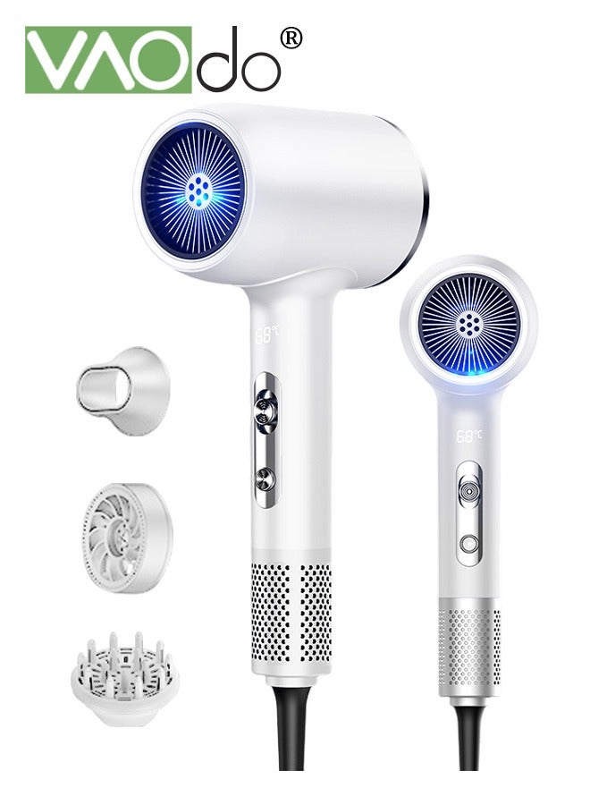 فاو دو مجفف شعر احترافي مع مجفف شعر أيوني مع مجفف شعر بدرجة حرارة ثابتة مجفف شعر أيوني احترافي خفيف وهادئ، سريع الجفاف، أبيض - Image 1
