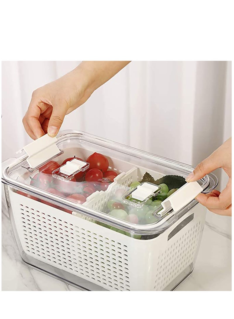 Excefore Fridge Organizers and Storage, Medium 3-in-1 Draining Crisper with Strainer for Fruits Vegetables Airtight with Vent & Drain Fridge Organizer White - Image 1